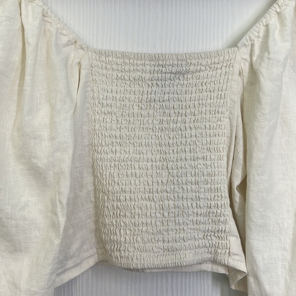 Forever 21 - Ivory Linen Blend Puffed Sleeve Heart Neckline Crop Size Medium - Picture 11 of 11